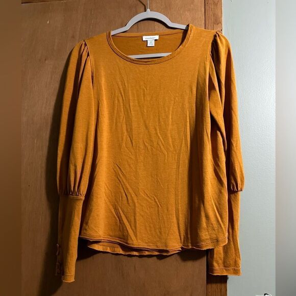 Sundance Button Sleeve Long Sleeve Top Size XS Burnt Yellow- Orange - Picture 1 of 6